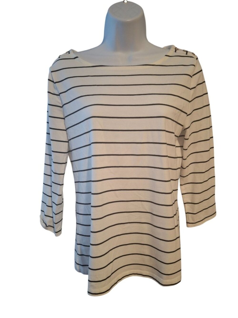 A New Day Stripe Top Pleated A Line Skirt Set S Blue Nautical Coastal Preppy